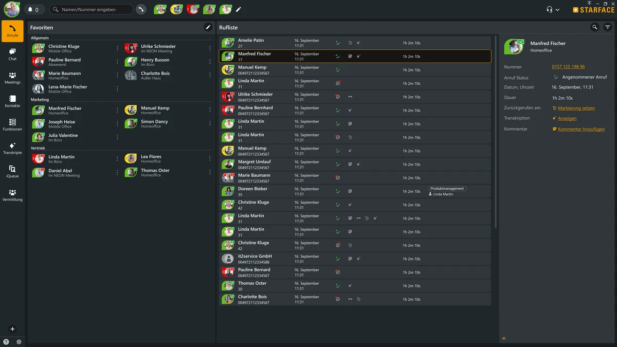 STARFACE Pierre Client — Dark Theme